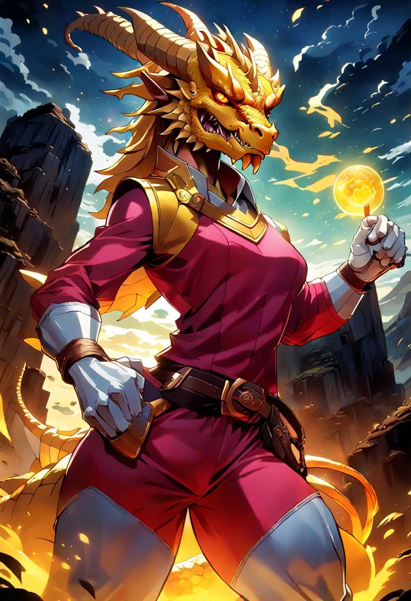 Gigantic Dragon Superhero in Anime Style