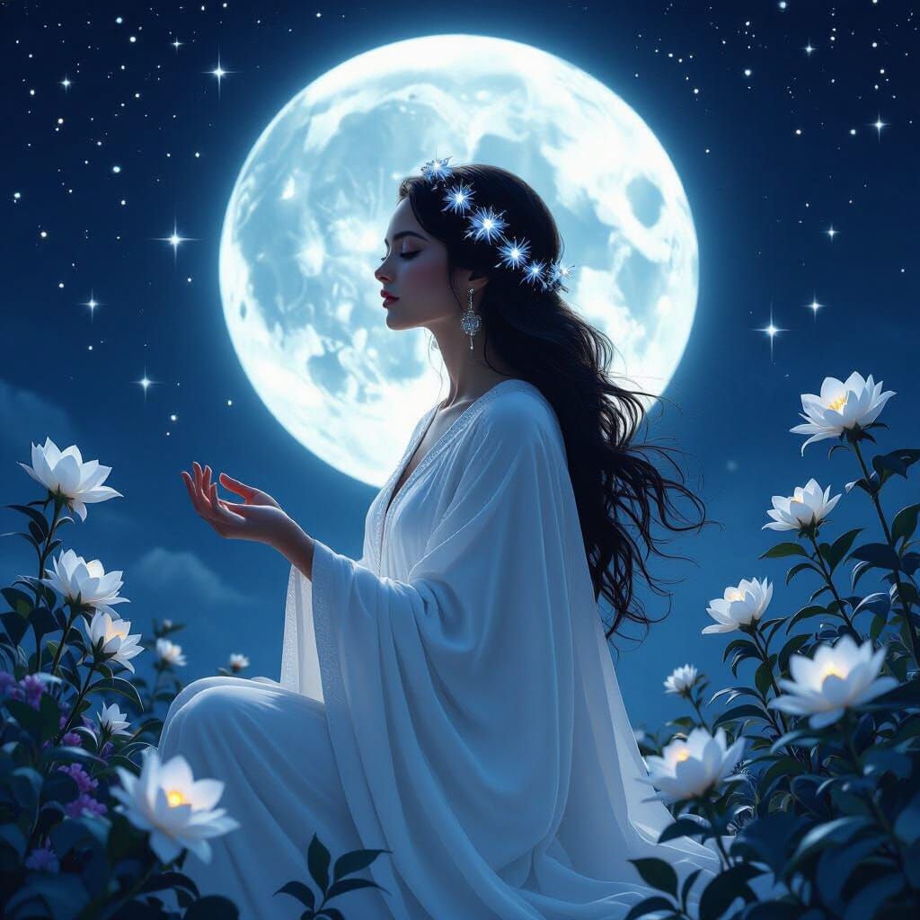 Mystical Moon Goddess in Matte Painting Style