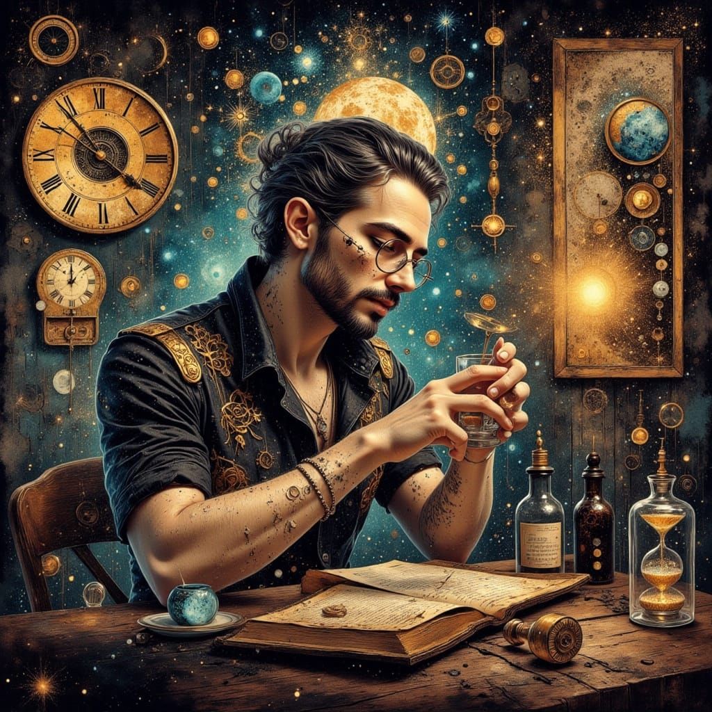 Cosmic Clockmaker's Speakeasy in Steampunk Art Deco Style