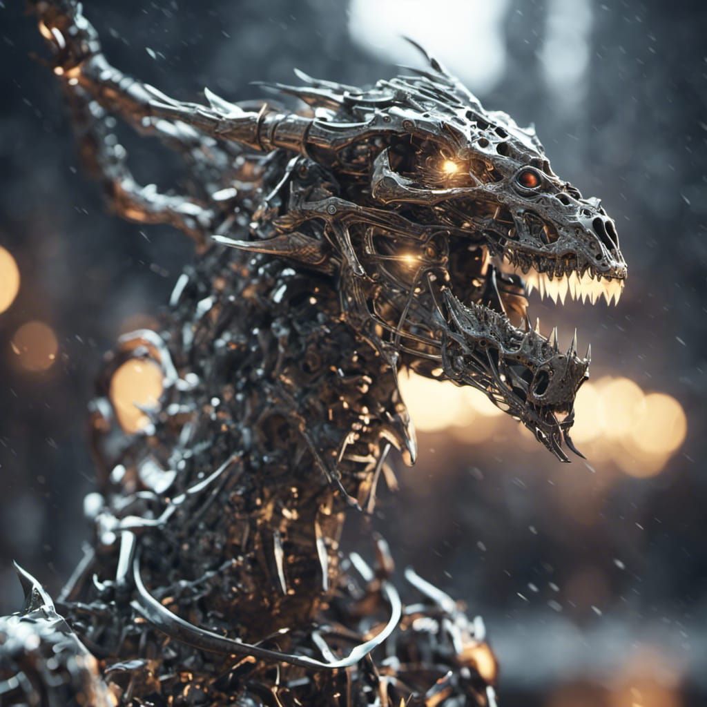 Futuristic Skeleton Dragon Unleashing Lightning in Sci-Fi Sc...