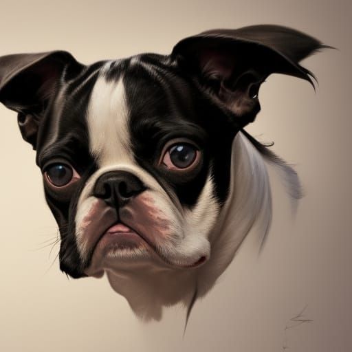 Detailed Boston Terrier Portrait in Art Nouveau Style
