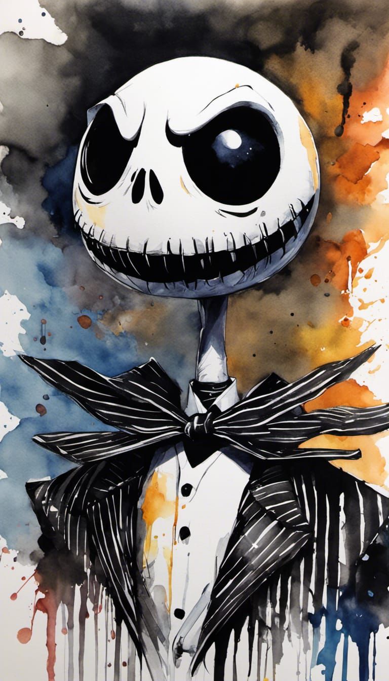 Jack Skellington: Photorealistic Anime Watercolor Portrait