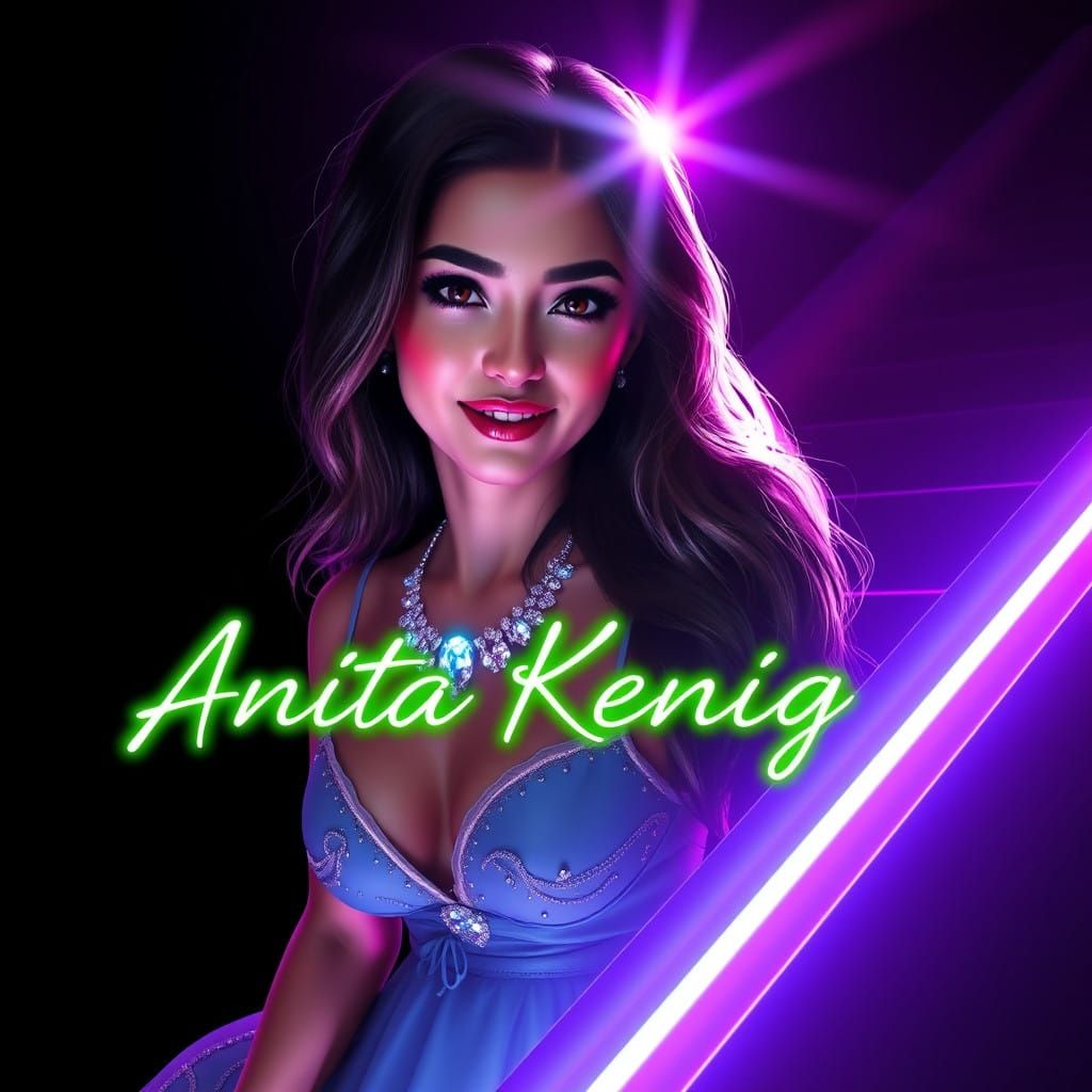 Modern Reimagining of a Serene Short Woman in Neon Glow