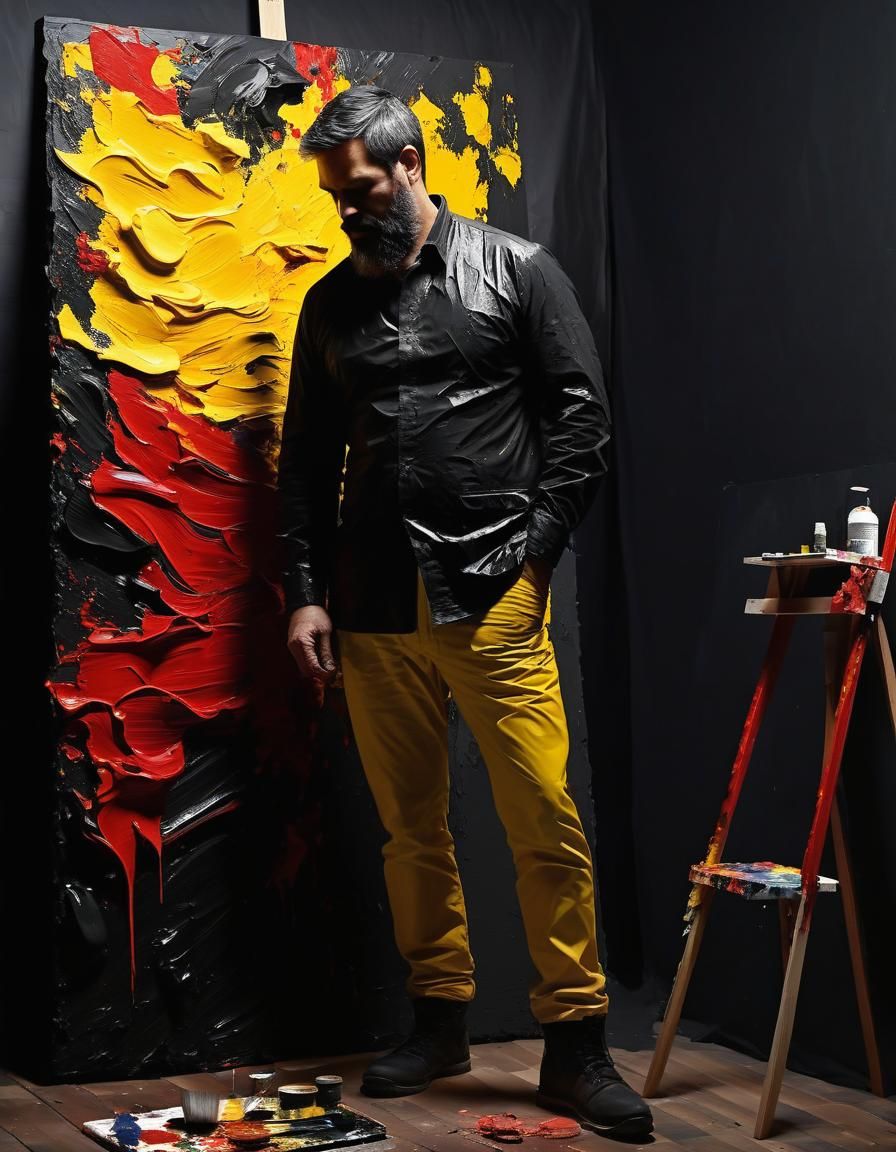 Impasto Painter's Self-Portrait with Tachisme Brushwork