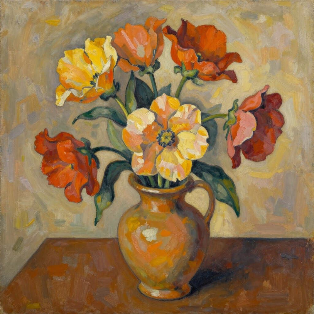 Vibrant Flower Still Life in Cézanne Style