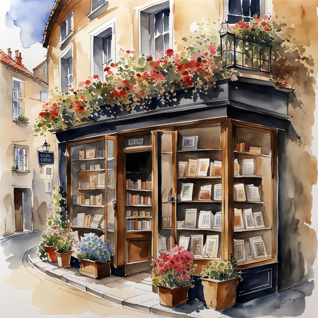 Charming Old Town Bookshop and Cafe: Watercolor