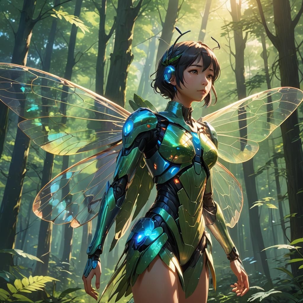 Anime Insect Girl in Forest, Makoto Shinkai Style