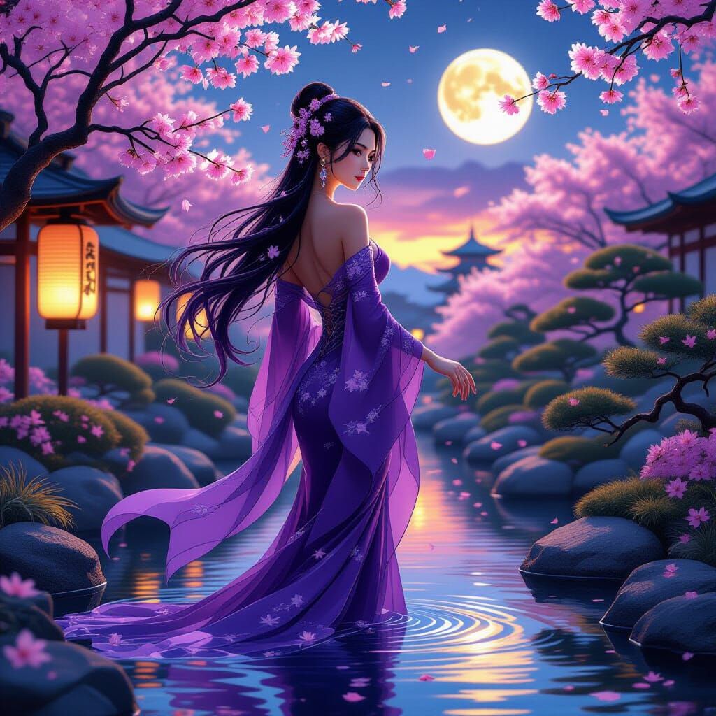 A stunning digital illustration of a beautiful woman with lo...