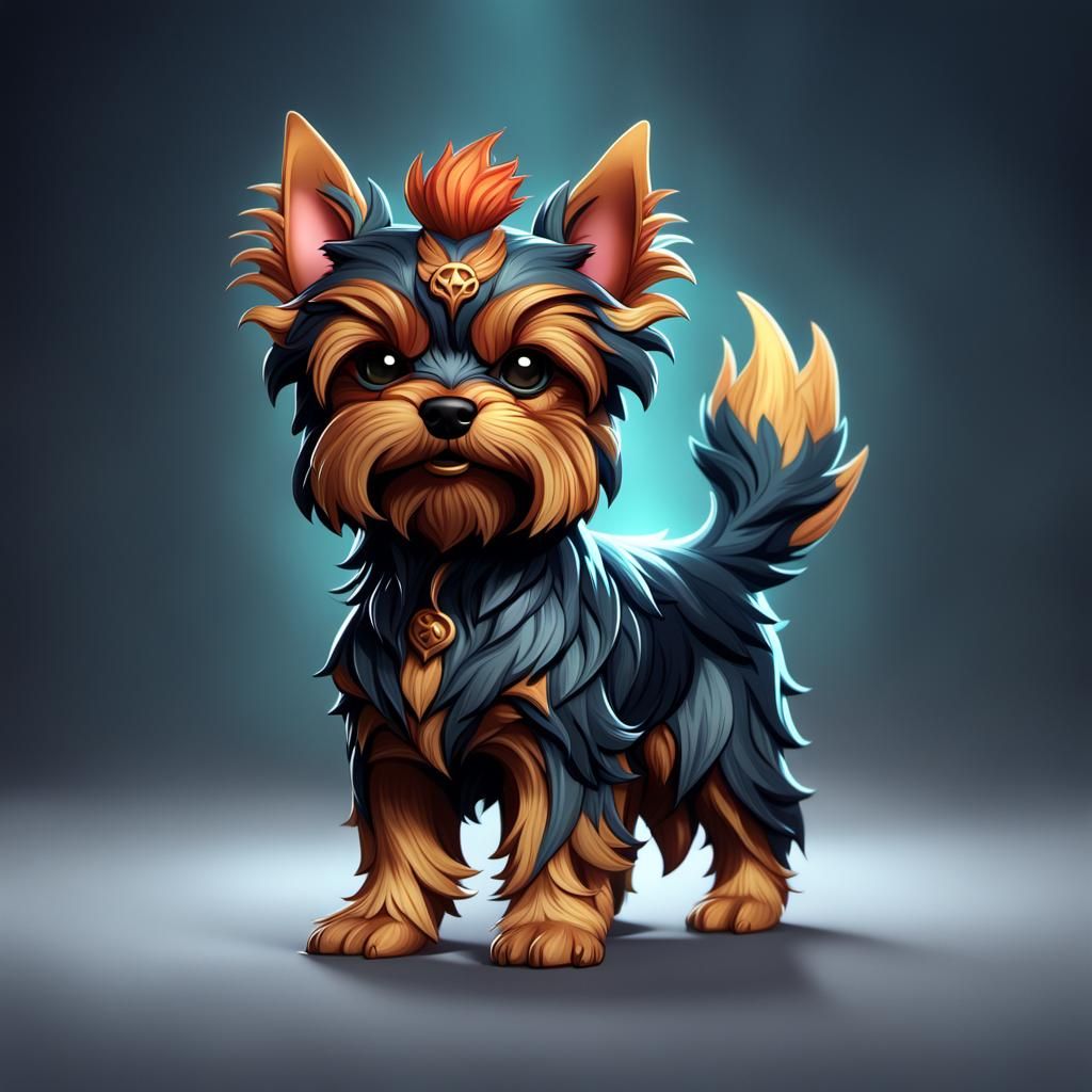 Chibi Yorkshire Terrier Hellhound: Fantasy Concept Art