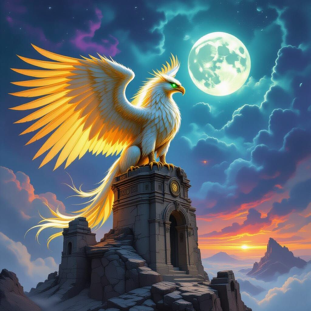 Majestic Griffin on Alien Observatory, Cosmic Fantasy Art