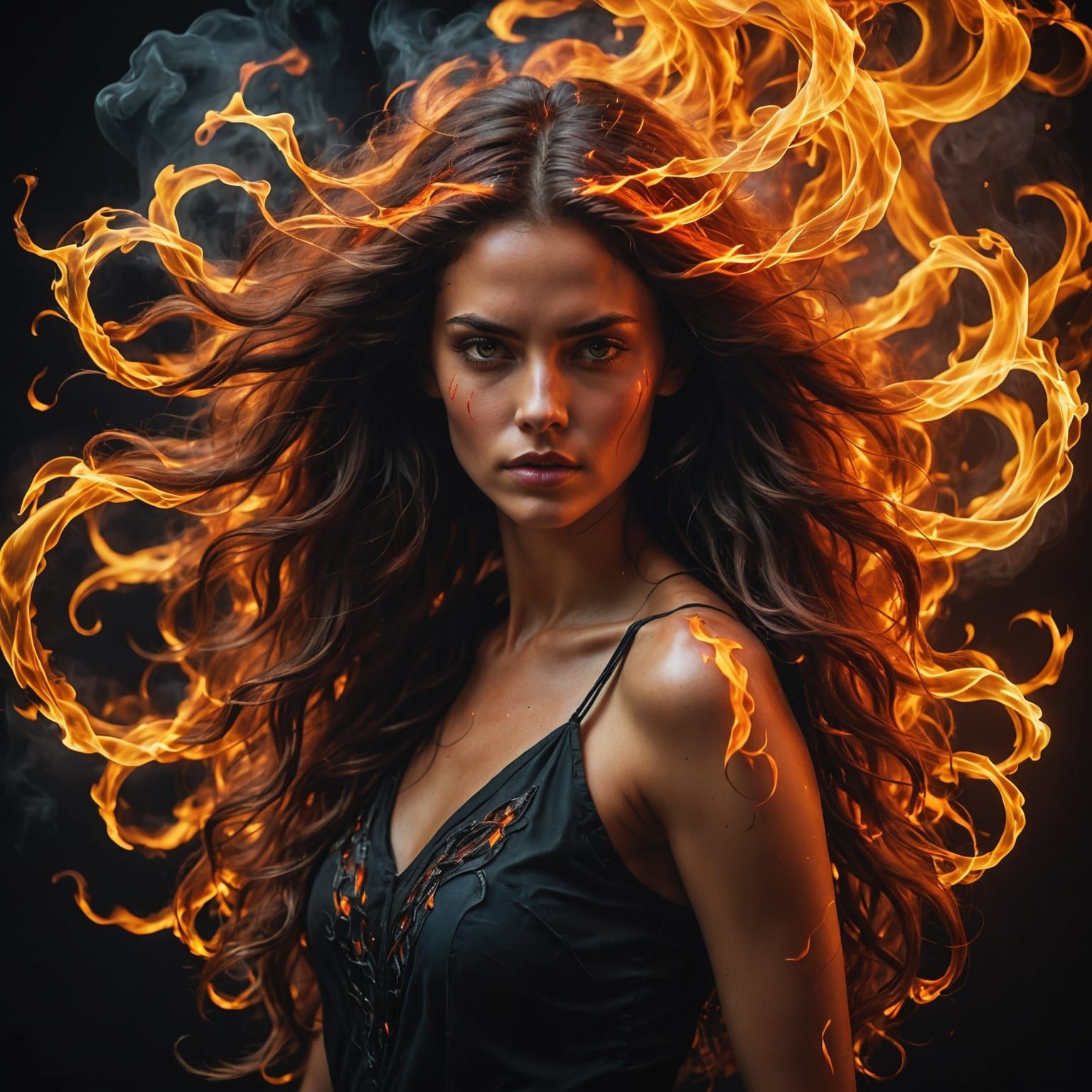 Fiery Figure Emanating Power and Intensity