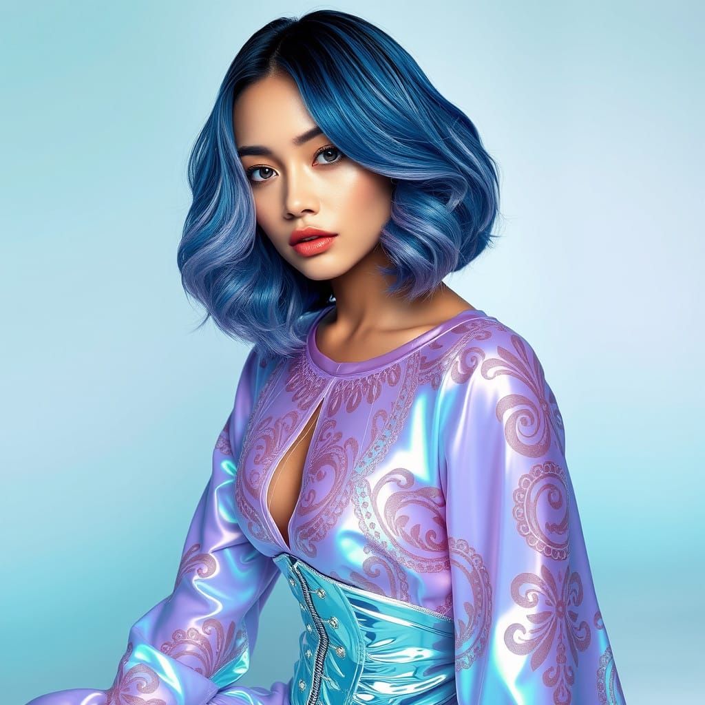 Ethereal High-Fashion Portrait in Cyberpunk-Inspired Style