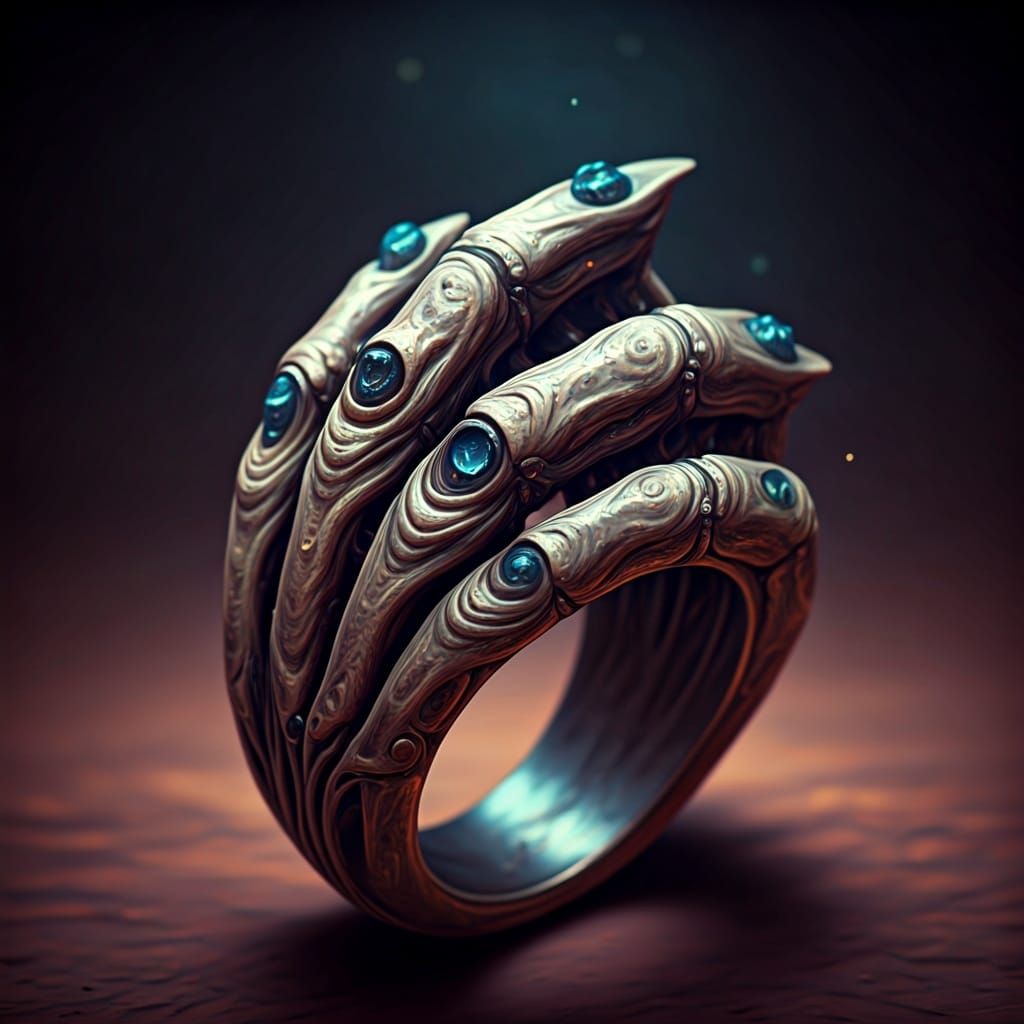 Bioluminescent Ring of Fused Fingers in Dark Futuristic Styl...