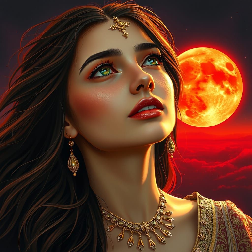 Mystical Iberian Goddess Under Blood Moon