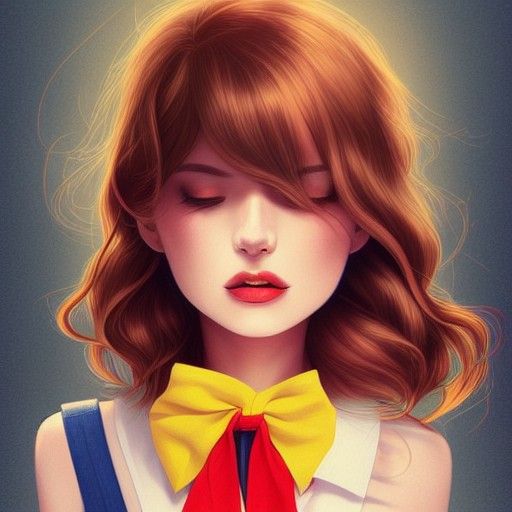 Woman Gazing Skyward: Detailed Digital Illustration