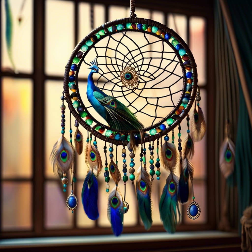 Ornate Dreamcatcher with Peacock Feathers