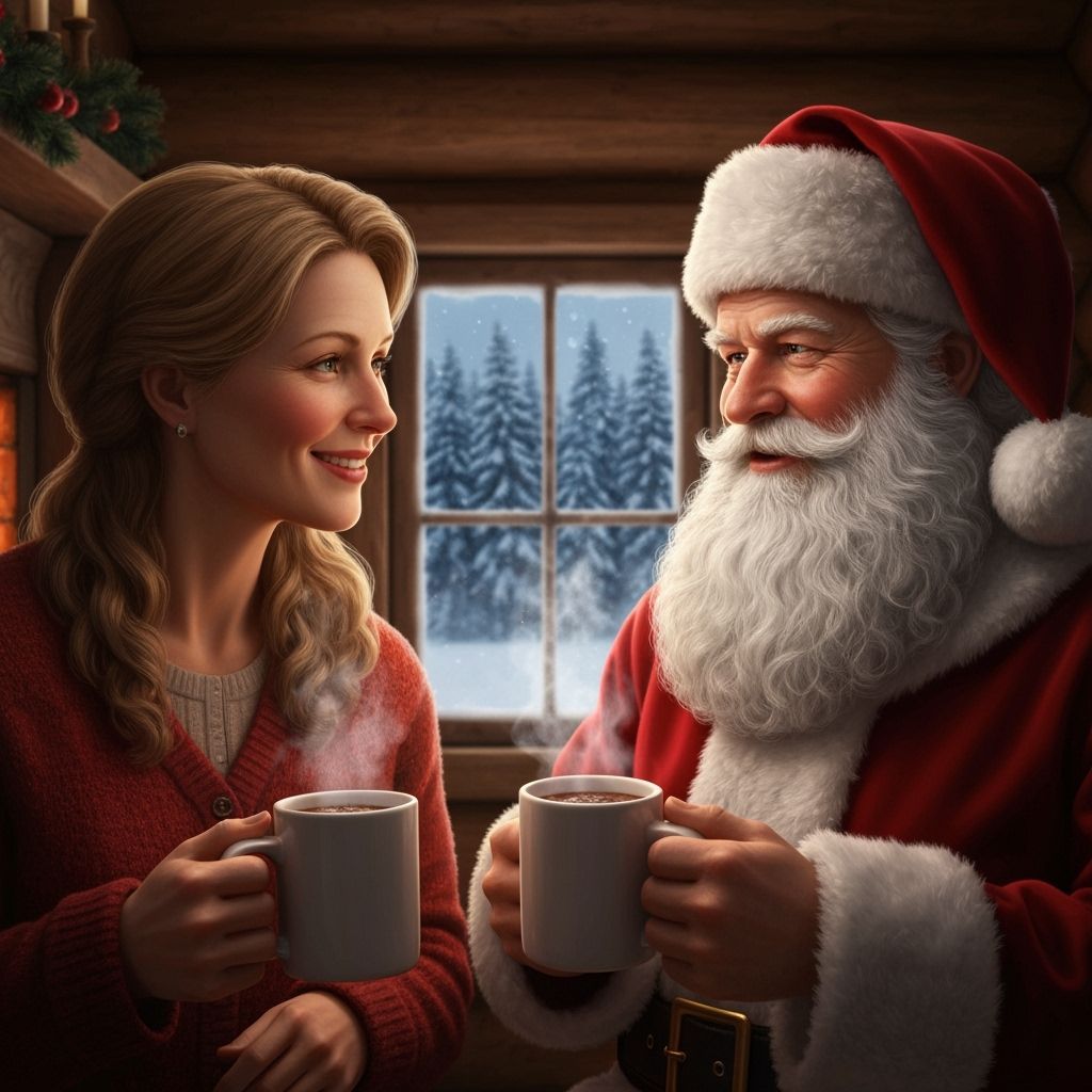 Santa and Mrs. Claus Share Hot Chocolate in Cozy Cabin