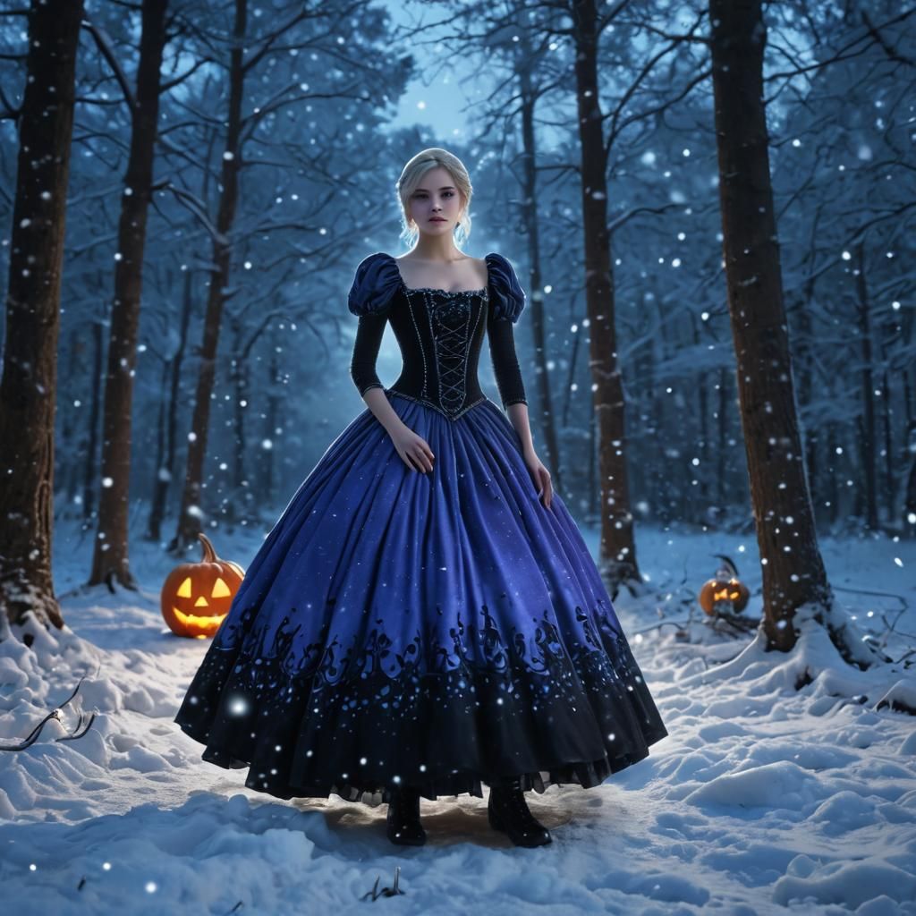Emo Cinderella in Snowy Forest: Gothic Romance Art