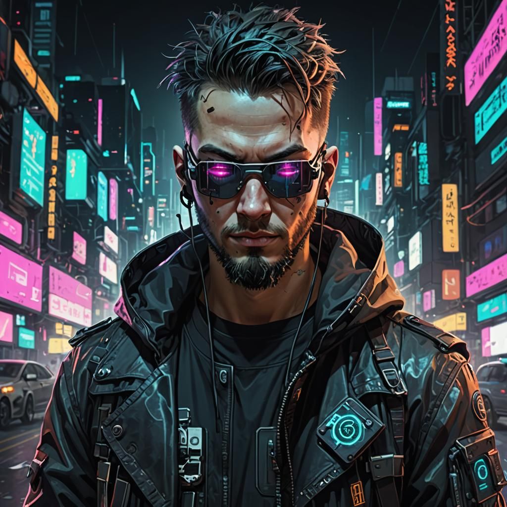 Portrait of a cyberpunk Hacker