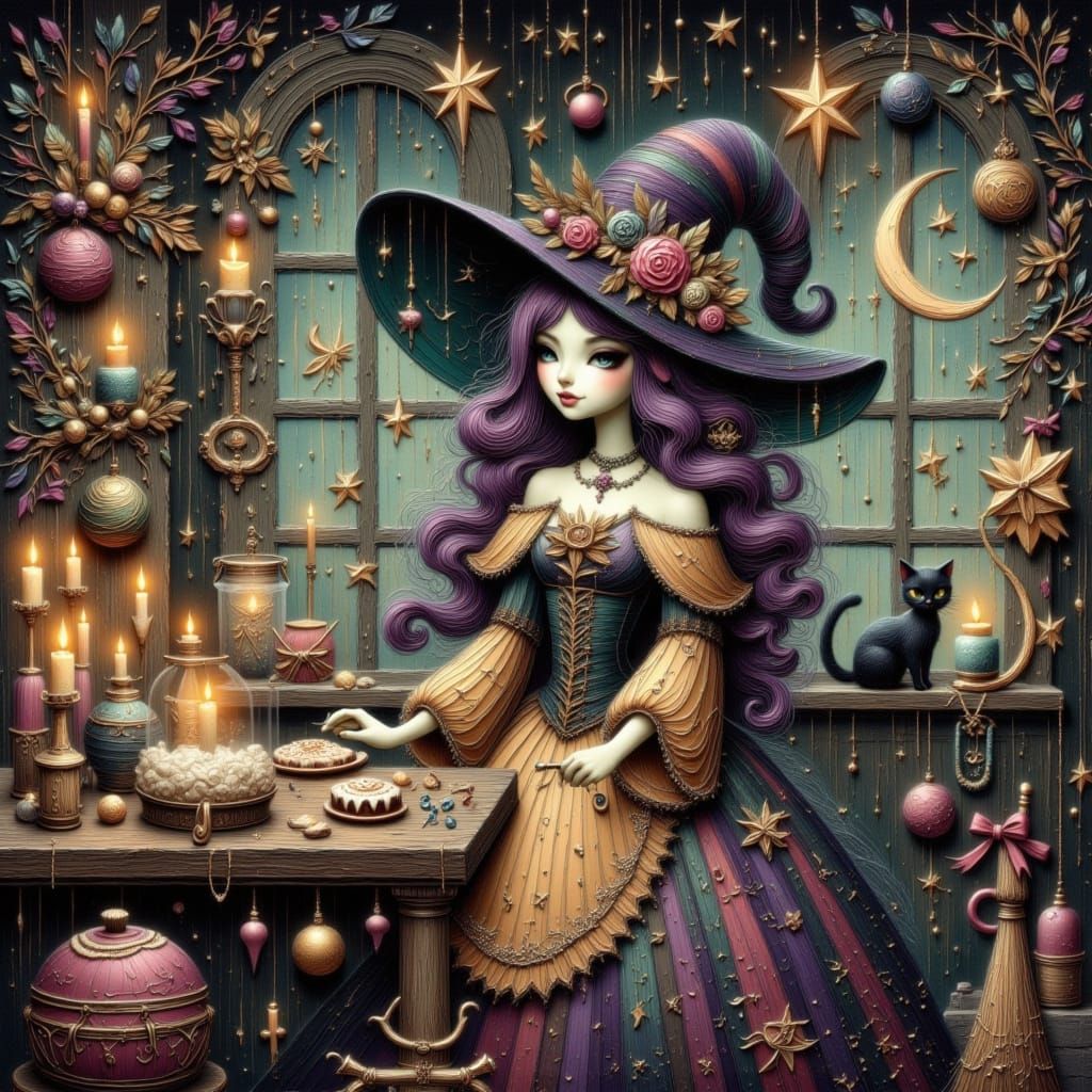 Christmas Witch Baking in Cozy Cottage