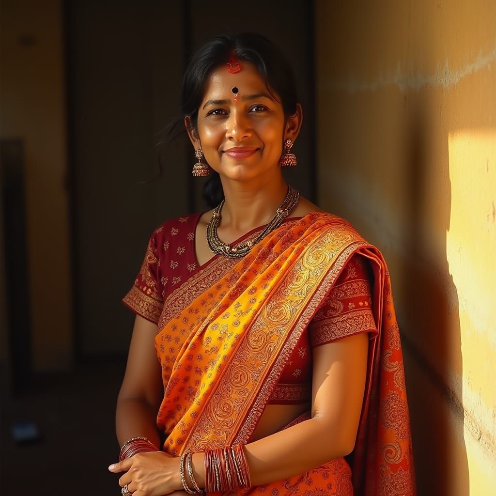 Indian Woman in Saree, Classical Indian Art Style