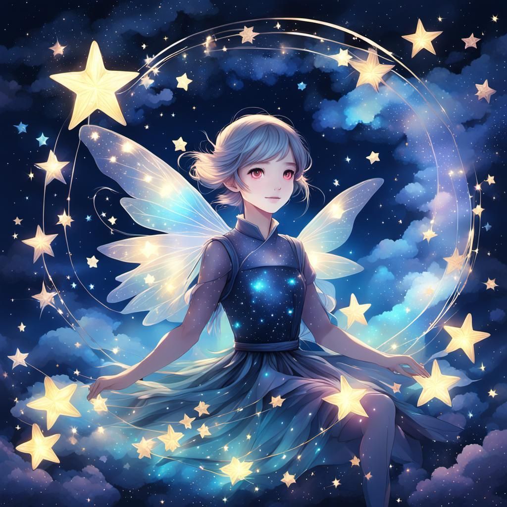 Luminous Fairy Creates Stars in Night Sky