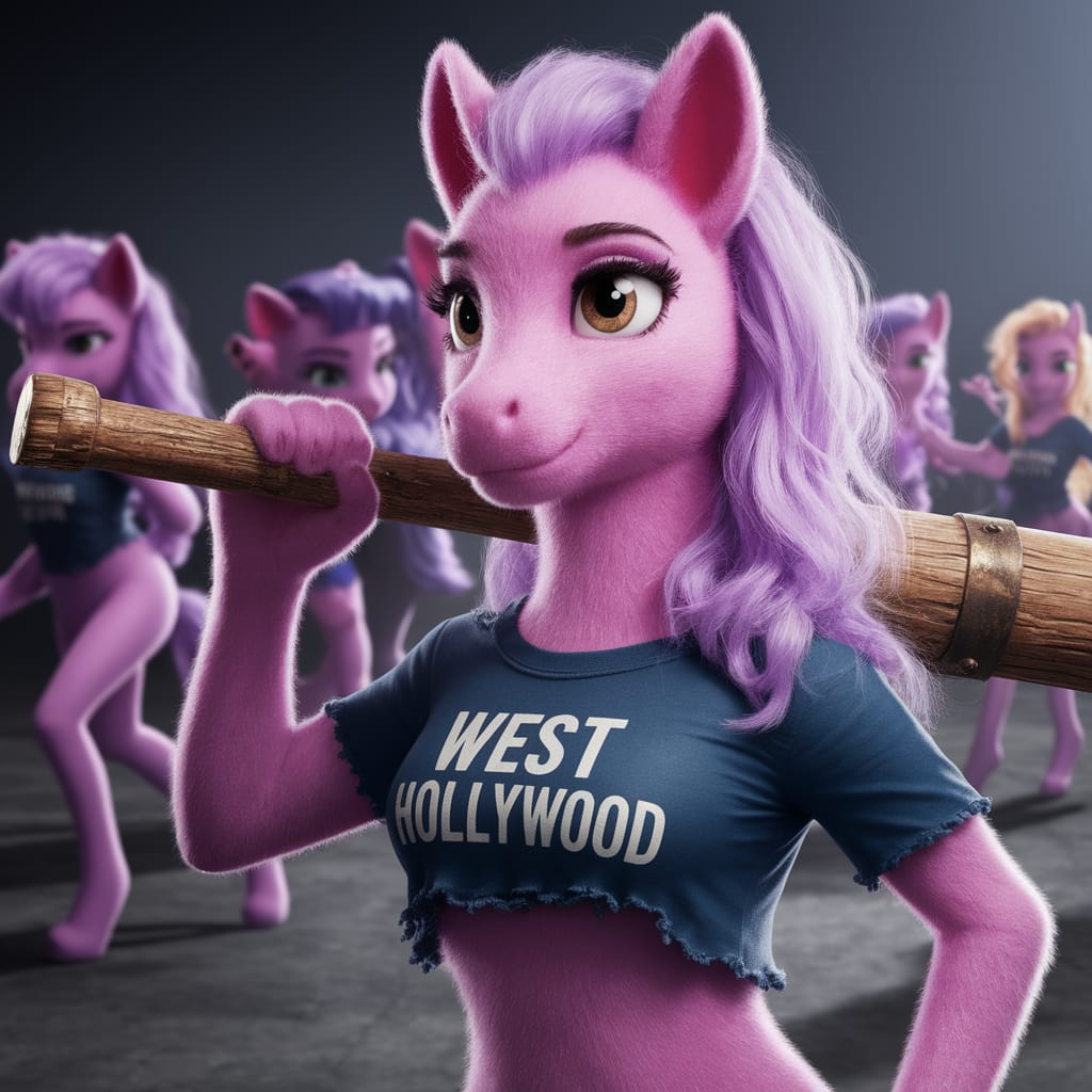 Vibrant West Hollywood Pony in Cyberpunk Style