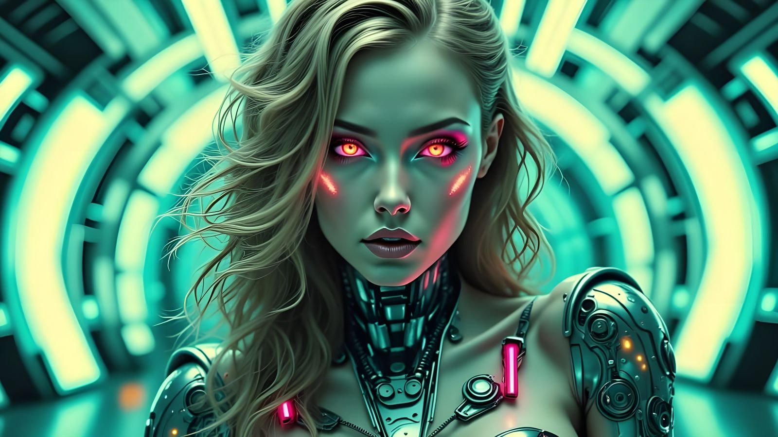 Futuristic Semi-Robotic Woman in Cyberpunk Steampunk Style