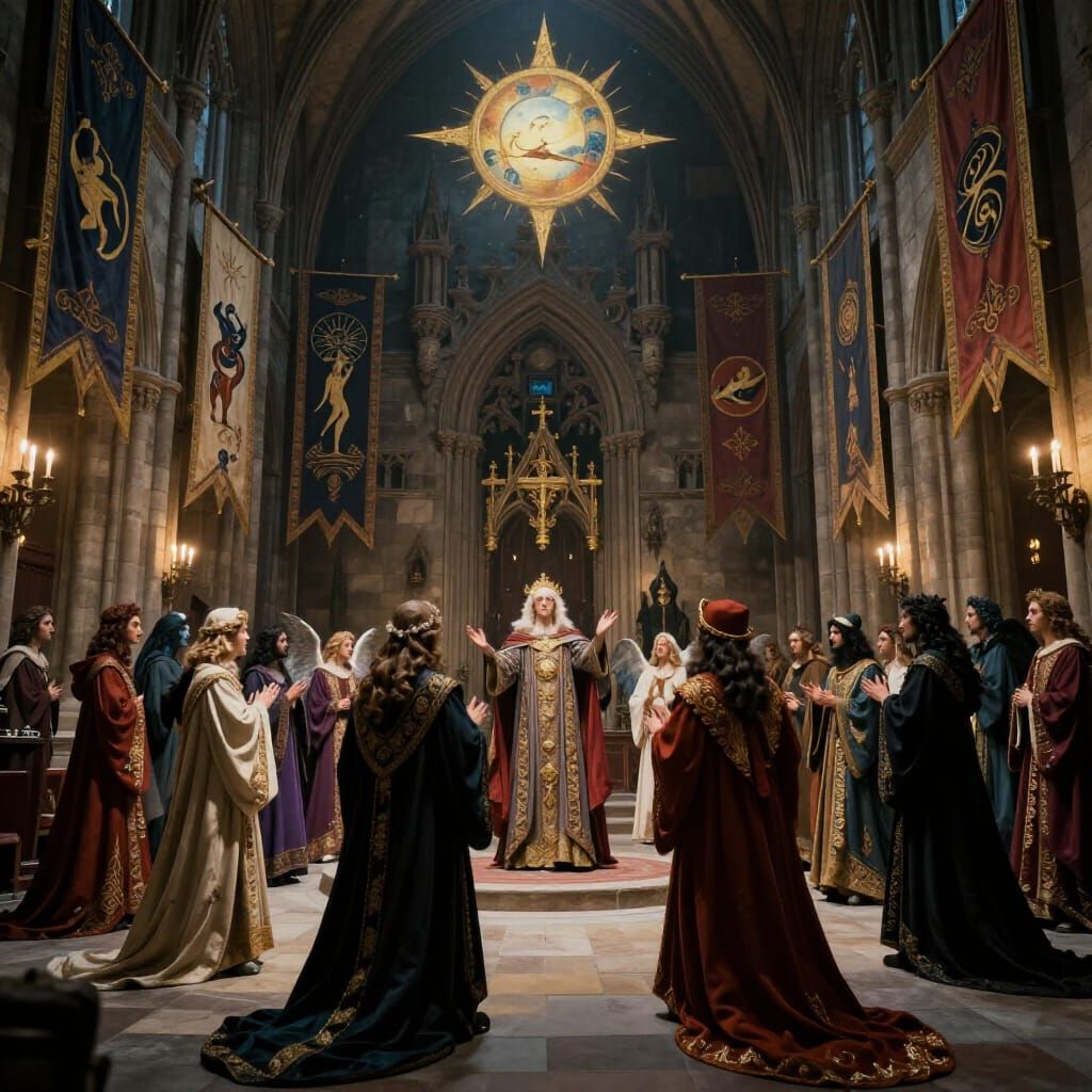 Angelic and Daemonic Cult Celebration in Gothic Castle