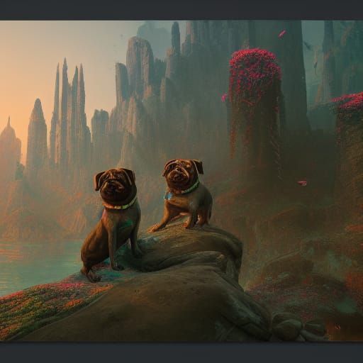 Fantastical Pug in Detailed Matte Painting
