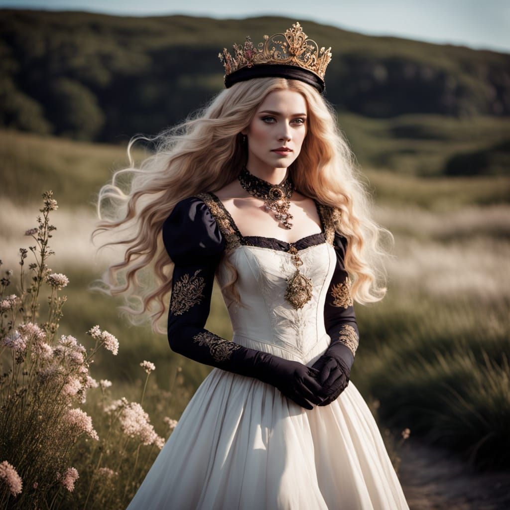 Ethereal Princess in a Sunlit Meadow