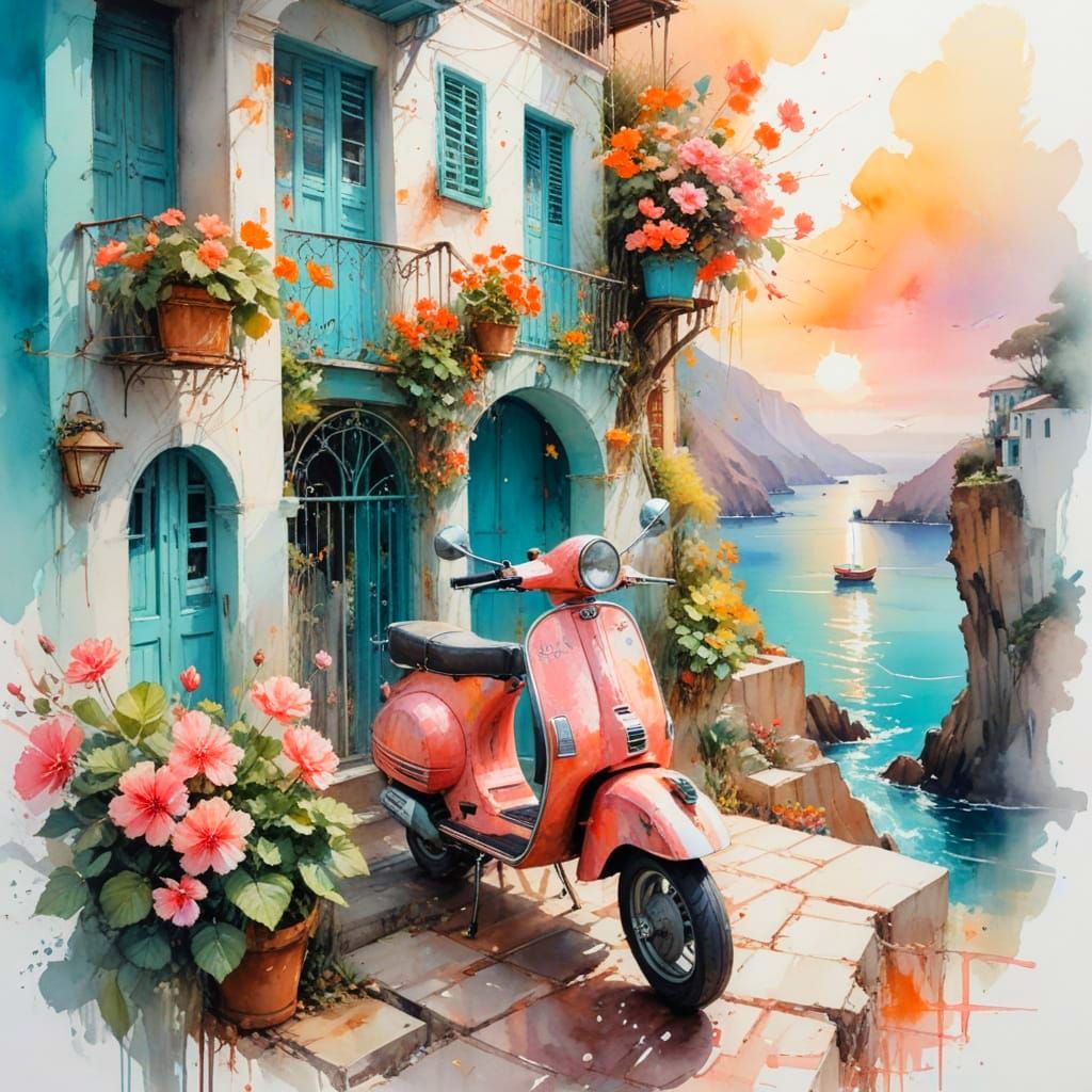 Vibrant Cliffside Homes Overlooking Turquoise Sea