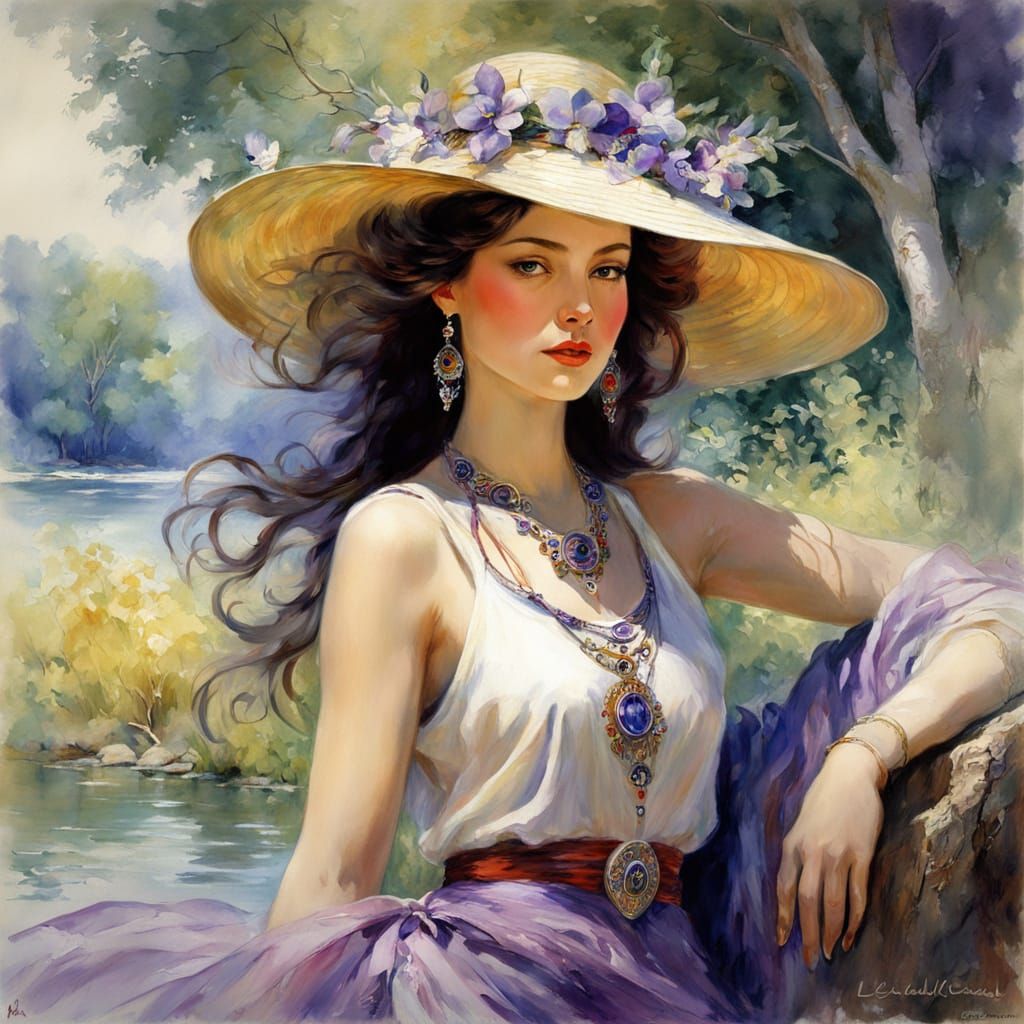 Surreal Neo-Impressionist Forest Scene with Delicate Maiden