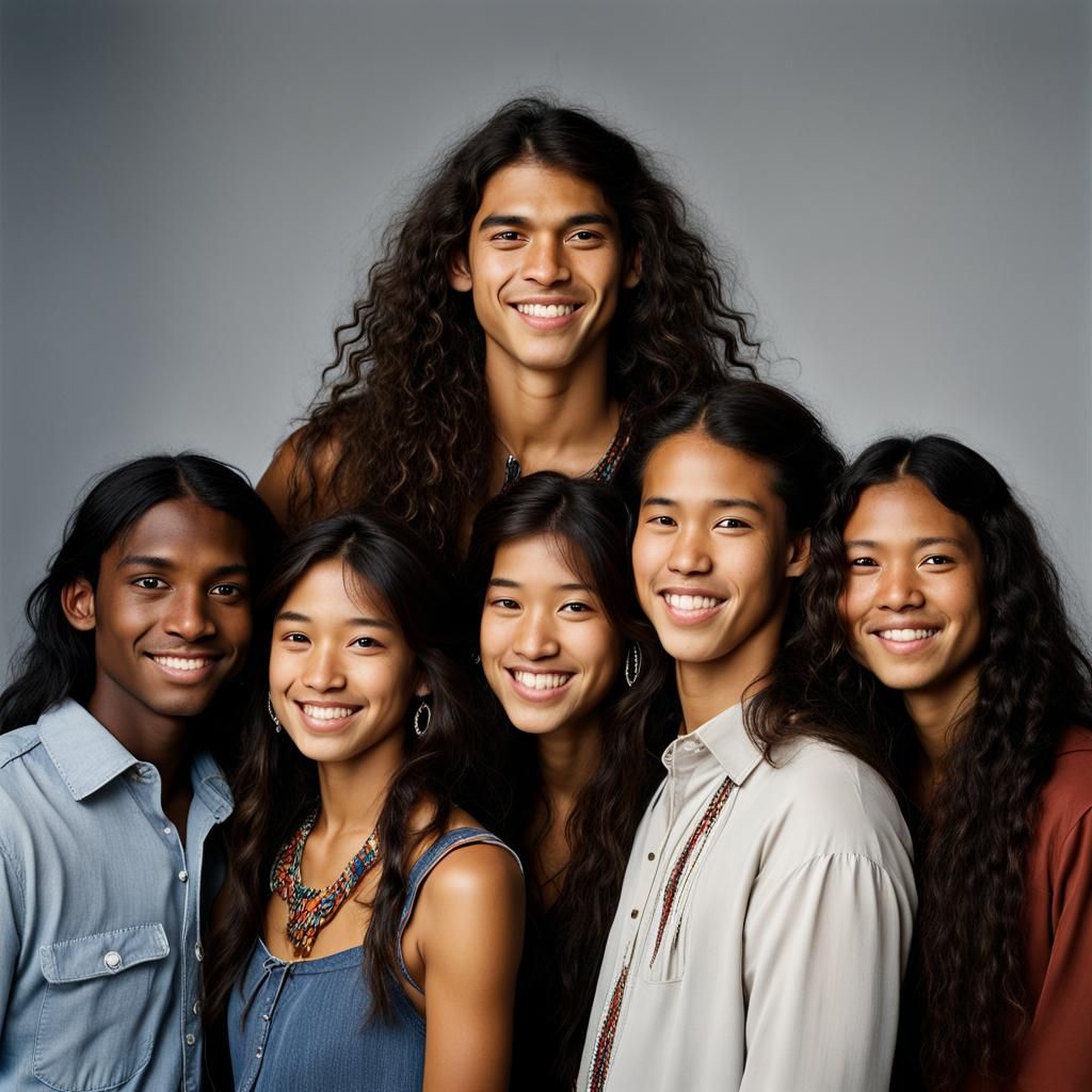 Native American Triplets Portrait in Professional Style