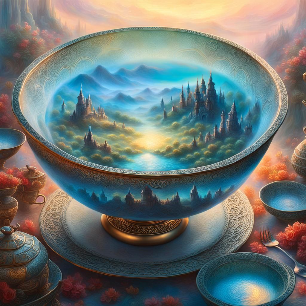 Mystical Bowl of Desires in Dreamy Oil Painting