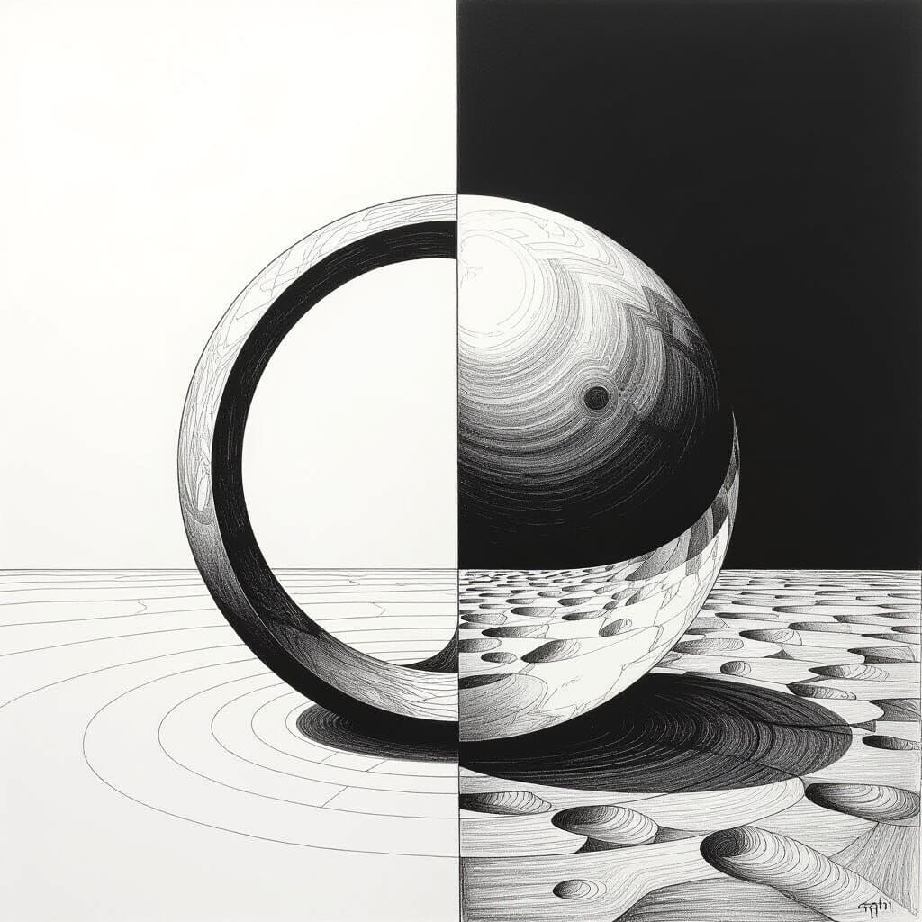 A drawing of a circle morphing into a ball