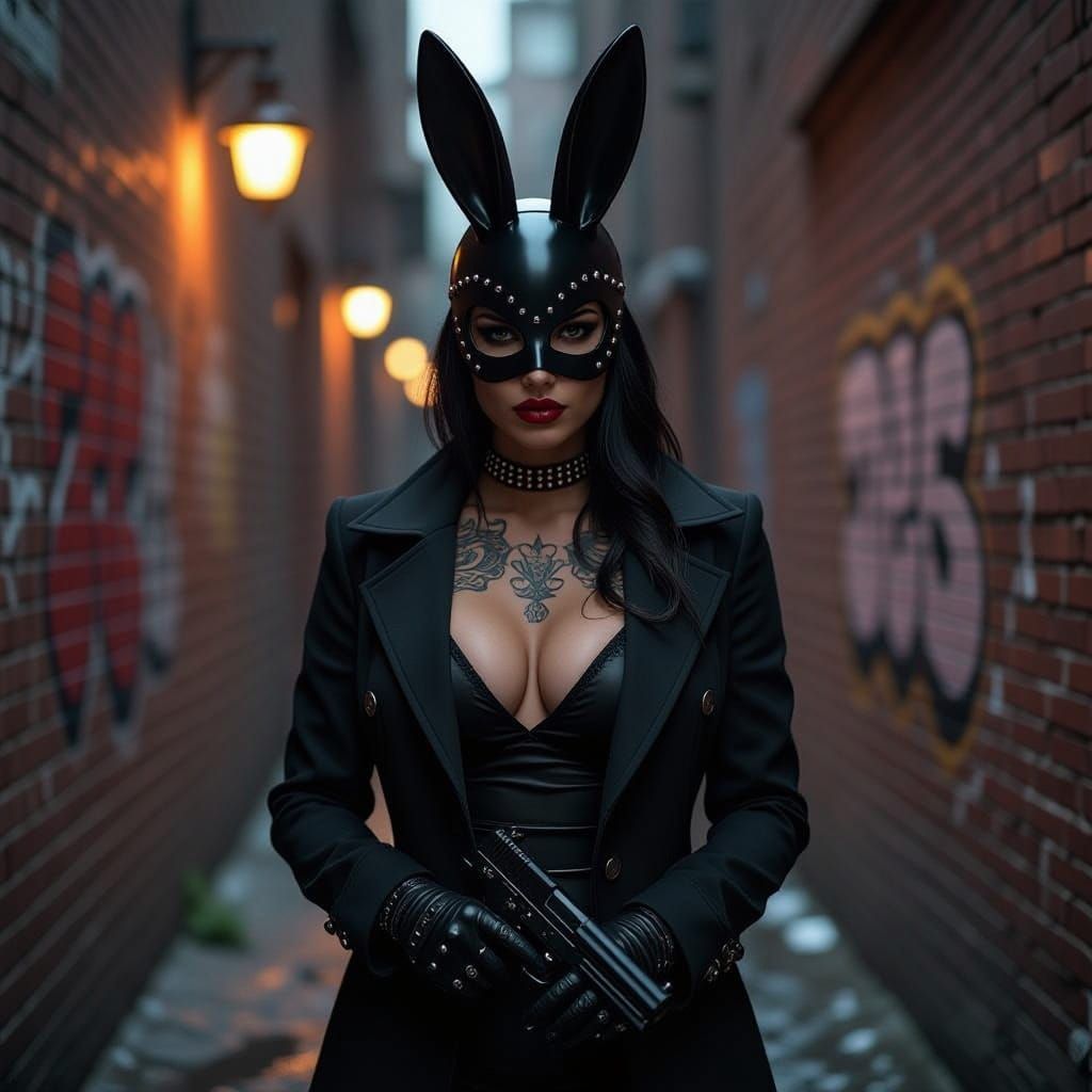 Dark Alleyway Gangster in Bunny Mask