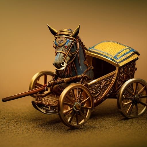 Mini horse in a mini chariot