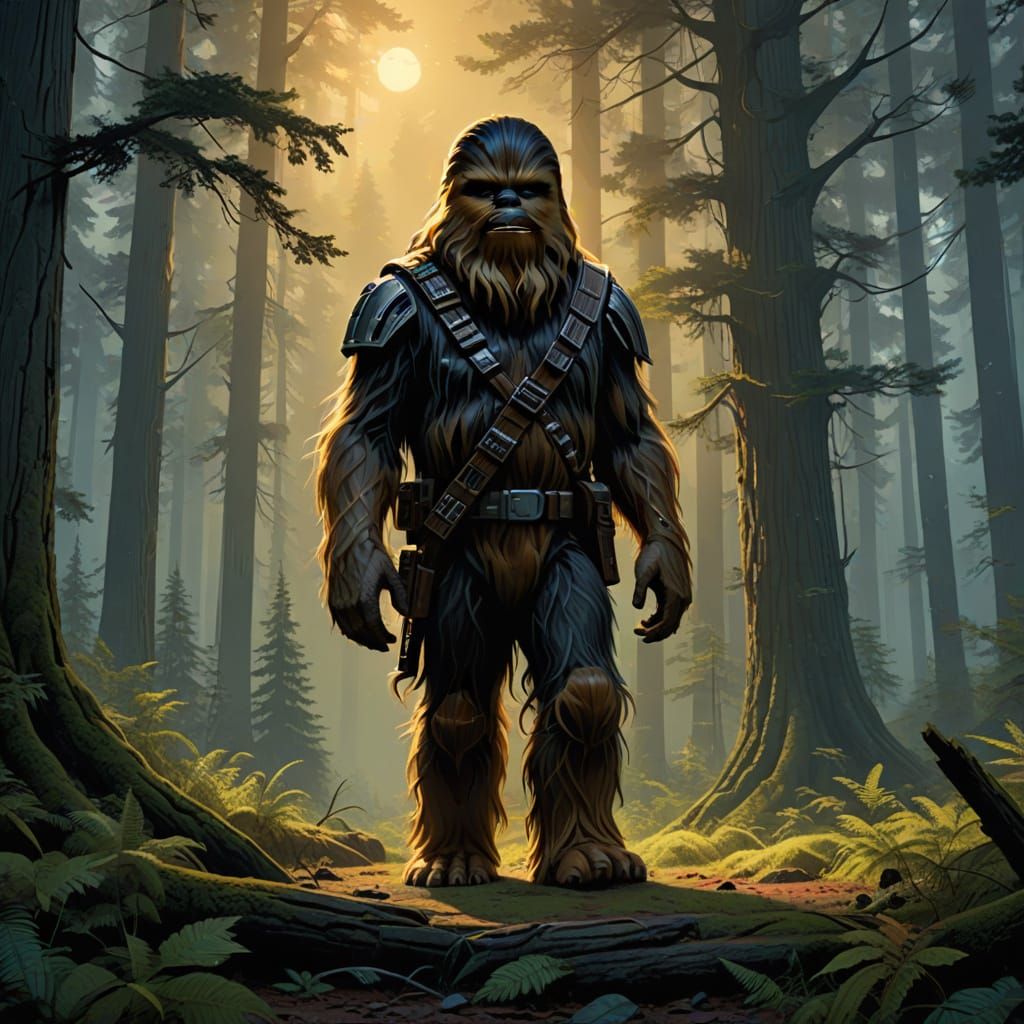 Wookiee in Majestic Forest Landscape