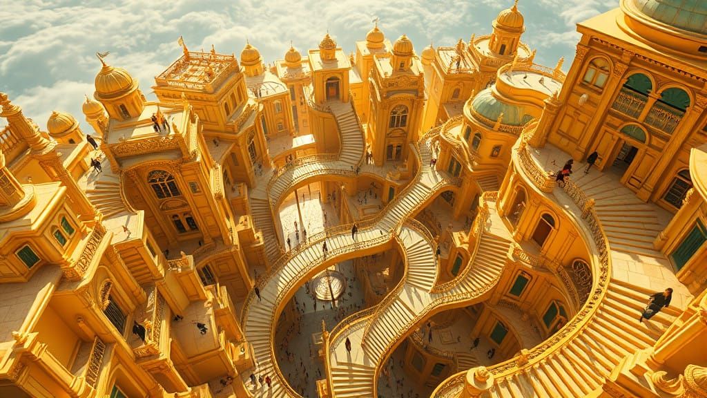 Women Soar Above Impossible Cityscape in Surreal Dreamscape