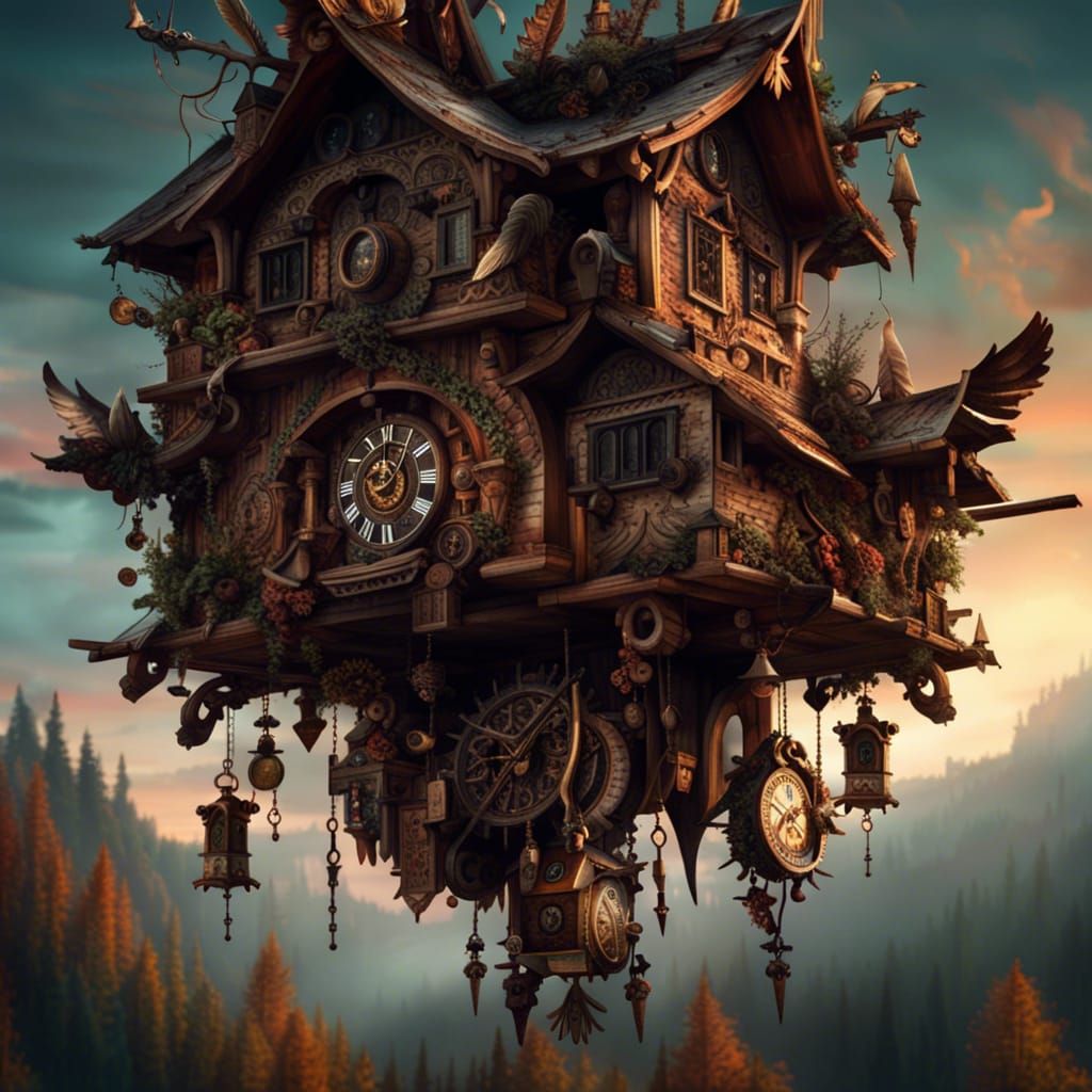 Upside Down Cuckoo Clock in Digital Matte Painting