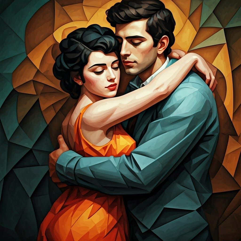 Cubist Lovers in Futuristic Art Deco Style