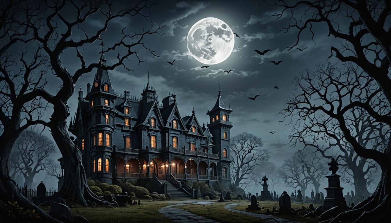 Eerie Haunted Mansion in Dark Fantasy Setting