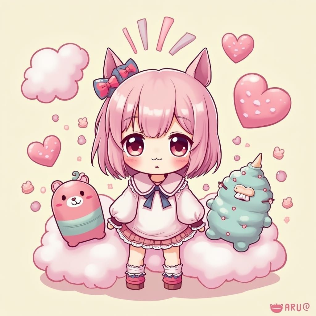 Pastel Kawaii Character in Pop Art Style