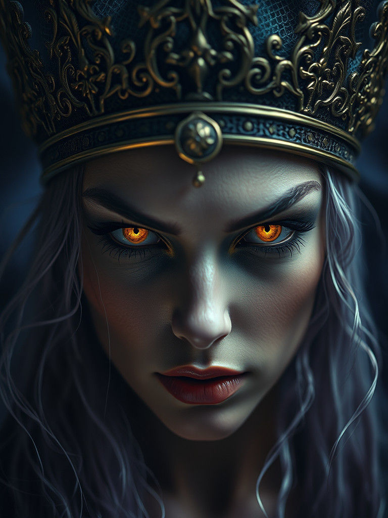 Regal Figure with Bronze Crown and Gold Eyes