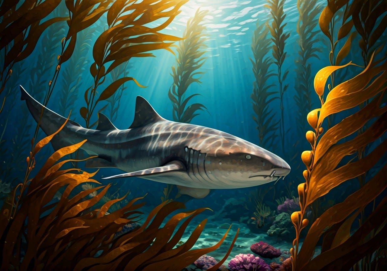 Majestic Nurse Shark in Kelp Forest, Realistic Underwater Sc...