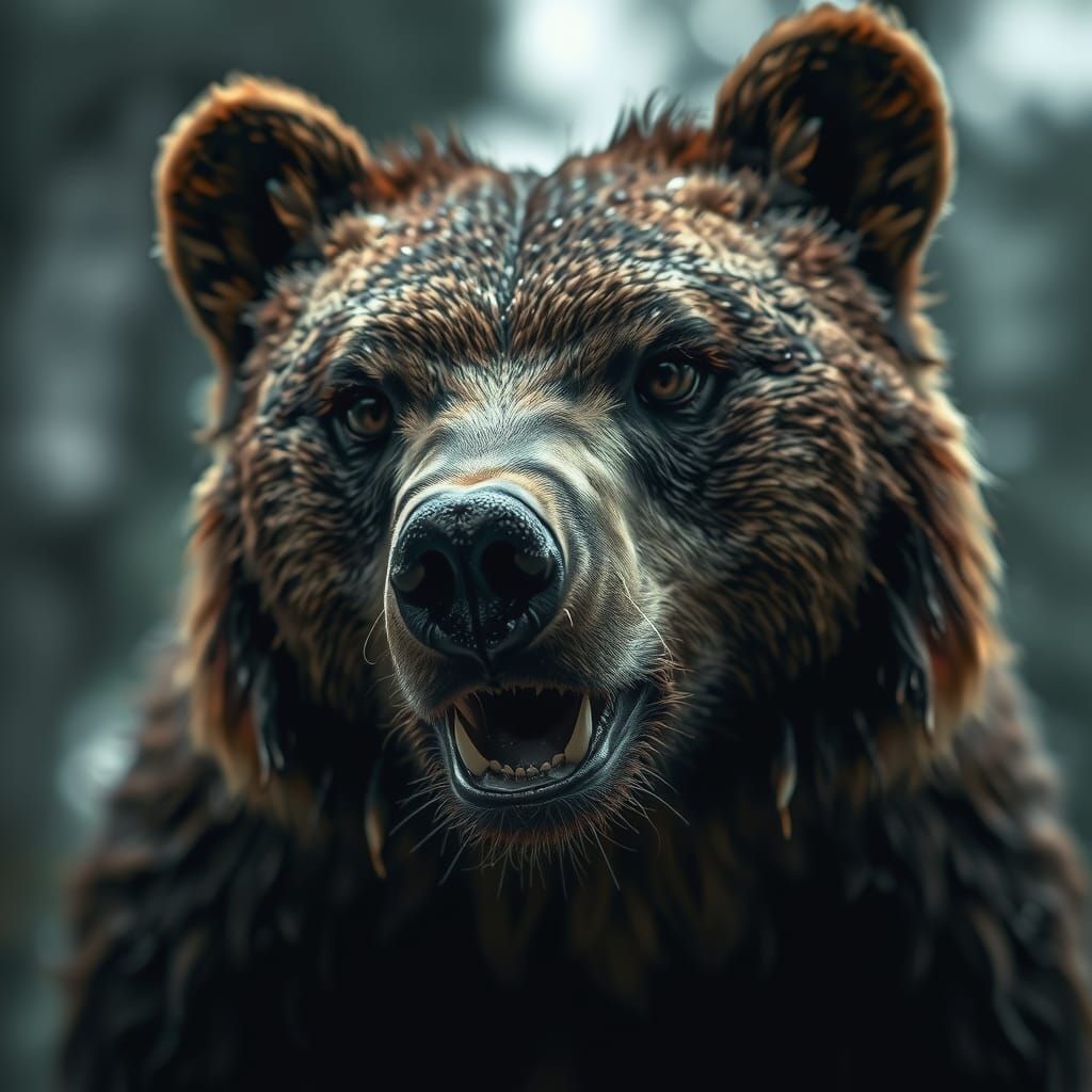 Hyperrealistic Bear Scene with Intricate Details