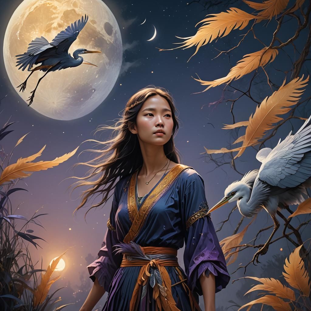 Fantasy Girl Journeying Under the Moon