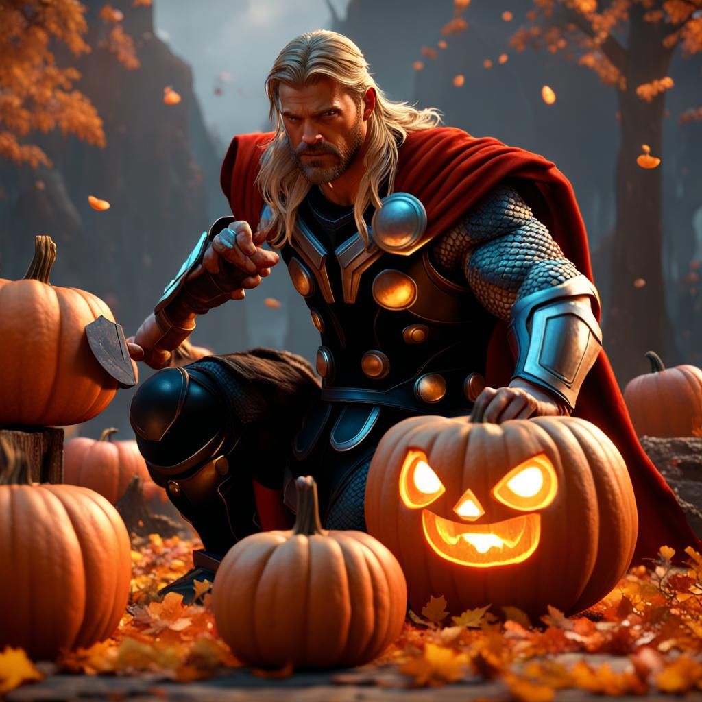 Thor Carving Pumpkins: 3D Game Cinematic Render