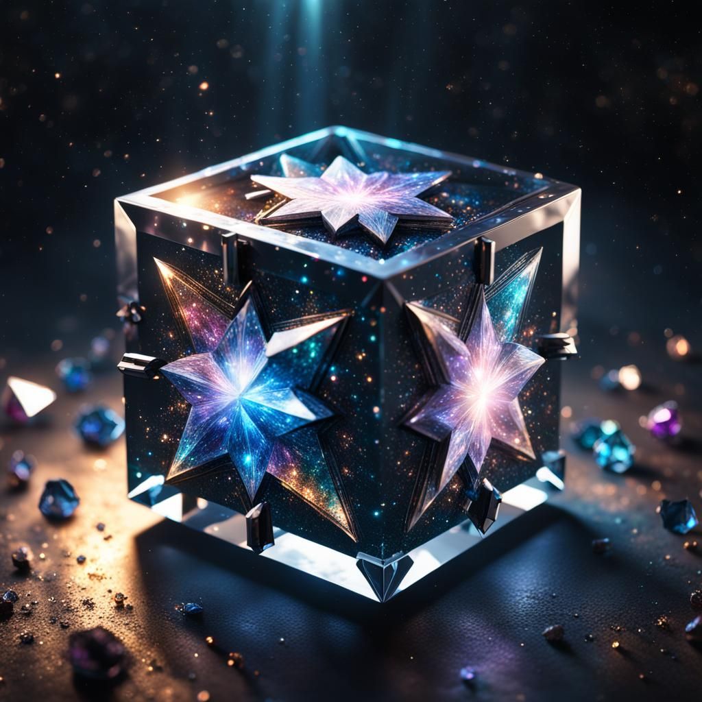 Crystalline Cube Containing Galaxy Spacescape, CGI Render